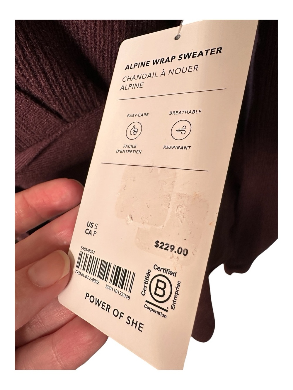 Athleta Alpine Wrap Sweater Size Small Merino Wool Cashmere Burgundy Plum New - Picture 11 of 13